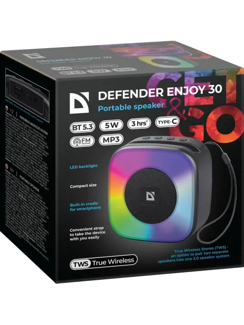 Портативная акустика Defender Enjoy 30, 5Вт, BT/Light/FM/USB/TF/Type-C