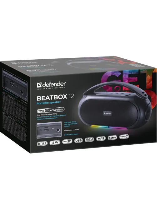 Акустическая система Defender Beatbox 12 12Вт, BT/FM/USB/TF/MIC/RGB
