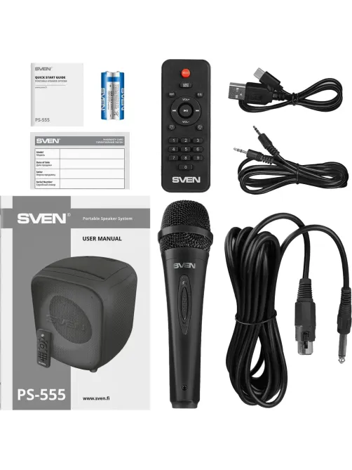 Акустическая система Sven PS-555, черный, 65Вт, BT/USB/microSD, пульт,аккум