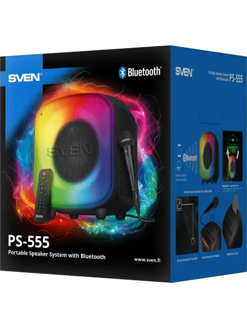 Акустическая система Sven PS-555, черный, 65Вт, BT/USB/microSD, пульт,аккум