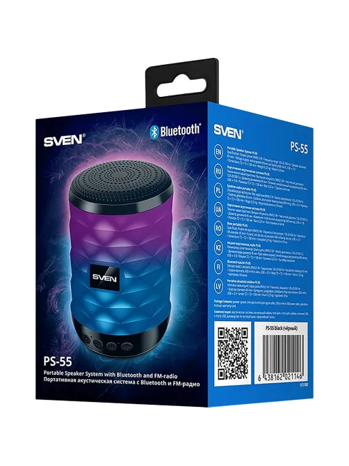 Портативная акустика SVEN PS-55 black, 5Вт, FM/USB/SD, черный (SV-021146)