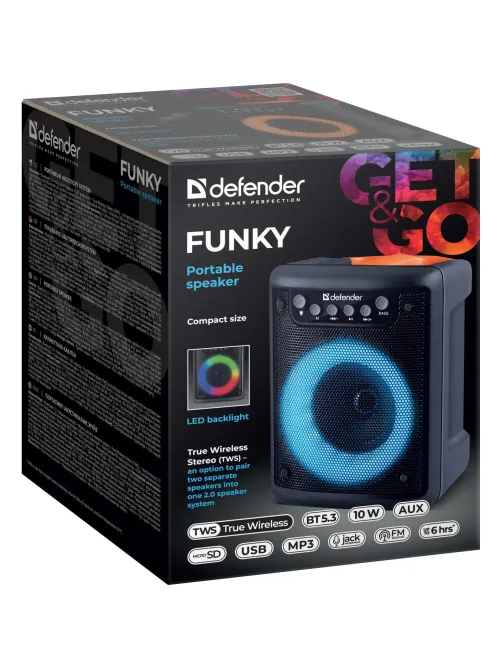 Акустическая система Defender Funky 10Вт, Light/BT/FM/USB/MIC/AUX
