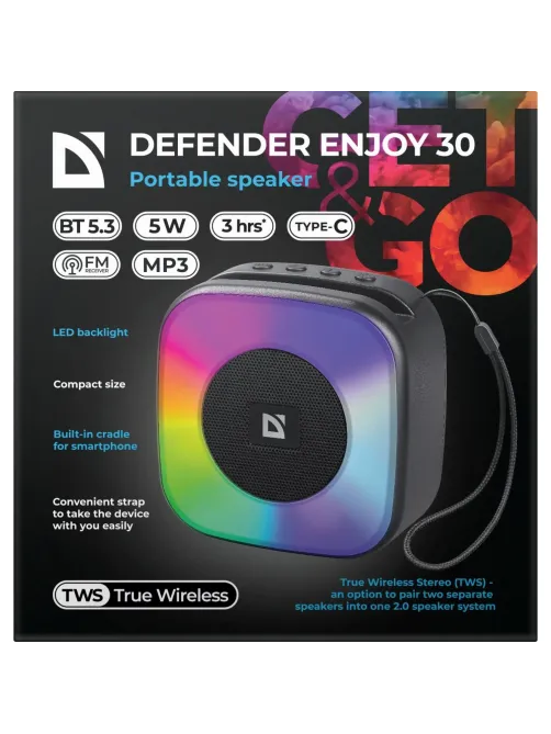 Портативная акустика Defender Enjoy 30, 5Вт, BT/Light/FM/USB/TF/Type-C