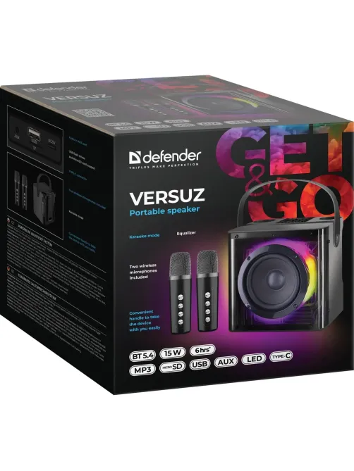 Акустическая система Defender Versuz 15Вт, BT/USB/TF/AUX/RGB/MIC