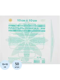 Пластырь-повязка неткан основа впит подушка 10x10см 50шт/уп LEIKO