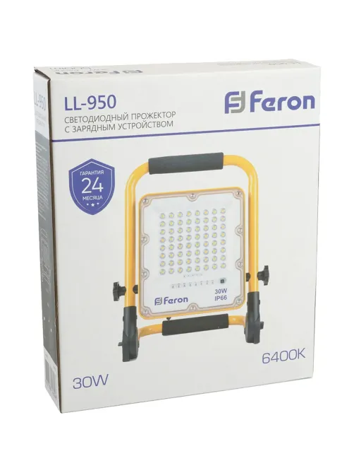 Прожектор светодиодный Feron LL-950 переносной с з/у IP66 30W 6400K (48675)