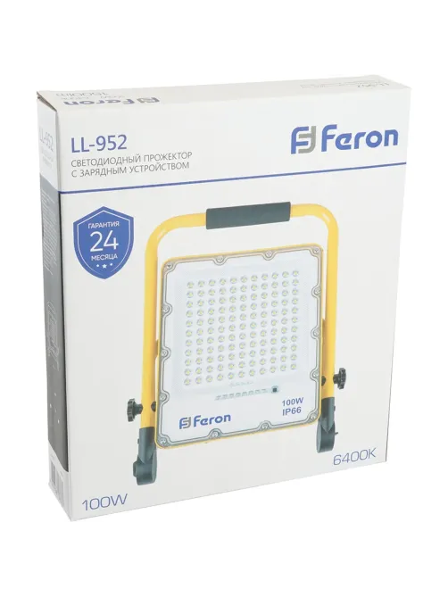 Прожектор светодиодный Feron LL-952 переносной с з/у IP66 100W 6400K(48677)