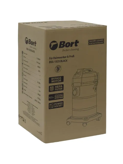 Пылесос строительный BORT BSS-1525 BLACK, 25 л (93412604)