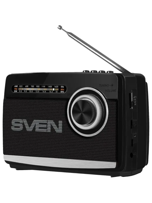 Радиоприемник Sven SRP-155, чёрный, BT/FM/AM/SW/USB/microSD, фонарь, аккум