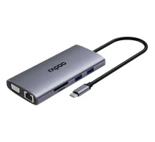 Разветвитель USB RAPOO 10в1 USB-C-PD+HDMI+USB+SD,TF+RJ45+VGA+A XD101-SGRY