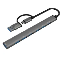 Разветвитель USB PERO MH04, USB-С/USB-A TO USB 3.0 + 6xUSB 2.0, серый