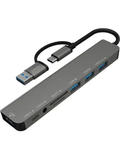 Разветвитель USB PERO MH07 USB-С/A TO SD+TF+3.5MM+USB-C+USB 3.0+3USB2.0,сер