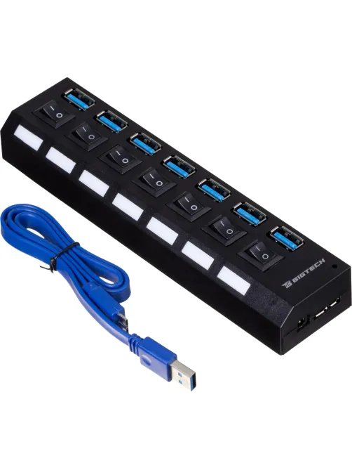 Разветвитель USB  HS006 выключатель/USB 3.0x7/черный