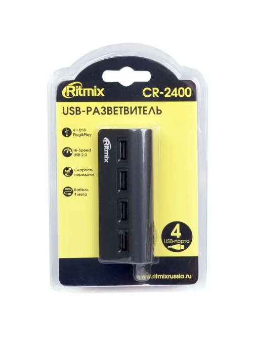 Разветвитель USB Ritmix CR-2400 Black (USB хаб) 4 порта USB (15118095)