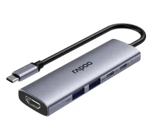 Разветвитель USB RAPOO 5в1 USB-C toPD+HDMI+2xUSB3.0,C сереб(13240)XD51-SGRY