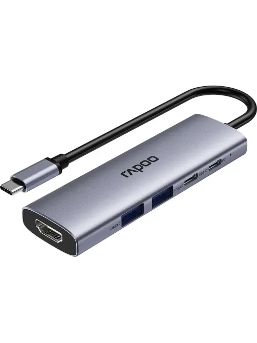 Разветвитель USB RAPOO 5в1 USB-C toPD+HDMI+2xUSB3.0,C сереб(13240)XD51-SGRY
