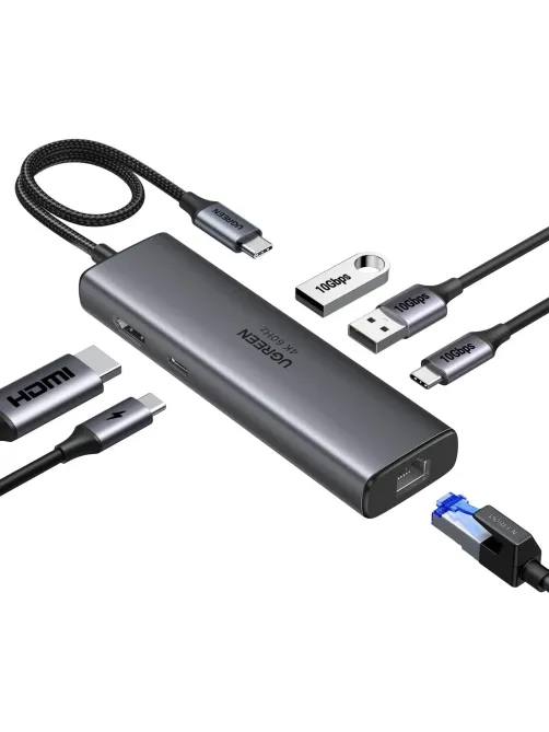 Разветвитель USB UGREEN CM512(45000)USB-C to HDMI/2xUSB-A/USB-C/RJ45/PD ср