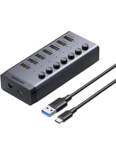 Разветвитель USB UGREEN CM481 (90307) USB-C to 7-Port USB-A 3.0/DC 12V/черн