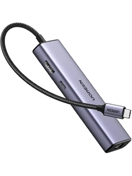 Разветвитель USB UGREEN CM512 (15598) USB-C To 3xUSB3.0+HDMI+RJ45+PD серый