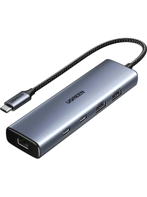 Разветвитель USB UGREENCM512(45320)USB-C to2xUSB-A/2xUSB-C/RJ45/USB-C-PD,ср