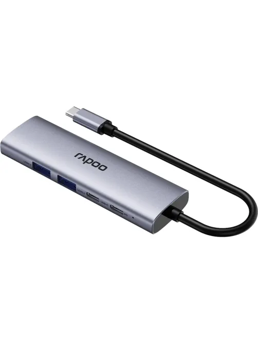 Разветвитель USB RAPOO 5в1 USB-C toPD+HDMI+2xUSB3.0,C сереб(13240)XD51-SGRY