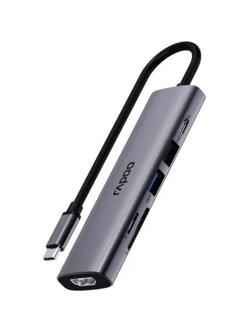 Разветвитель USB RAPOO USB-C to PD+HDMI+2xUSB3.0+SD,TF deck сереб.XD61-SGRY