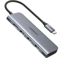 Разветвитель USB UGREEN CM195 (70410) USB-Хаб,USB3.0/HDMI/TF/SD,сер космос