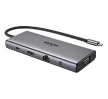 Разветвитель USB UGREEN CM639(45520)11в1 HDMI+VGA+RJ45+SD/TF+AUX+PD сер