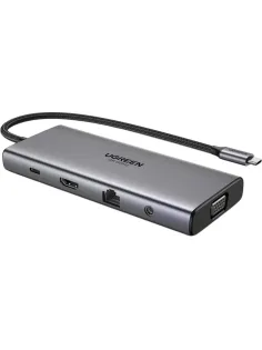 Разветвитель USB UGREEN CM639(45520)11в1 HDMI+VGA+RJ45+SD/TF+AUX+PD сер