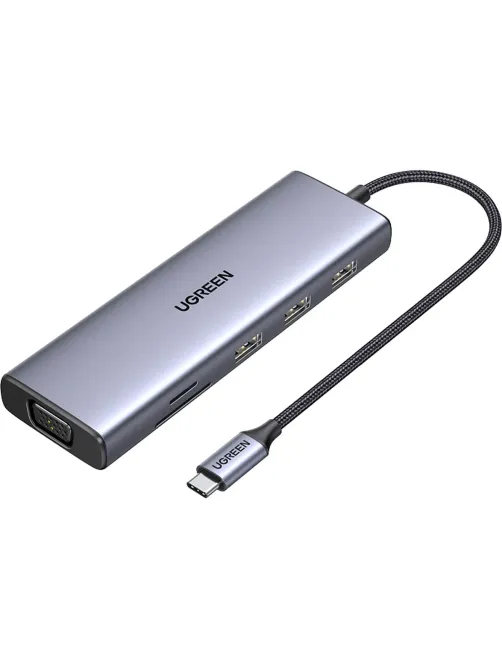Разветвитель USB UGREEN CM498 (15600) USB-C to 3xUSB-A TF SD VGA RJ45 HDMI