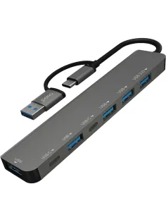 Разветвитель USB PERO MH06, USB-С/A TO 2xUSB-C+USB 3.0+4xUSB 2.0 серый