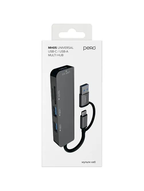 Разветвитель USB PERO MH07 USB-С/A TO SD+TF+3.5MM+USB-C+USB 3.0+3USB2.0,сер