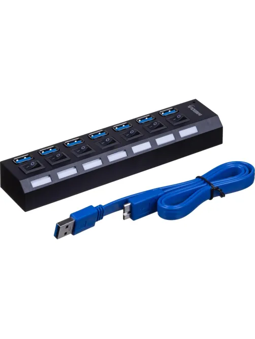 Разветвитель USB  HS006 выключатель/USB 3.0x7/черный