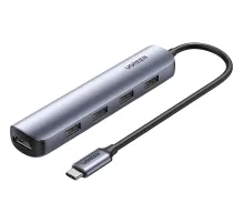 Разветвитель USB Ugreen CM417 (20197) USB-C to 4xUSB 3.0+HDMI, серый