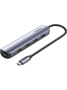 Разветвитель USB Ugreen CM417 (20197) USB-C to 4xUSB 3.0+HDMI, серый