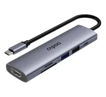 Разветвитель USB RAPOO USB-C to PD+HDMI+2xUSB3.0+SD,TF deck сереб.XD61-SGRY