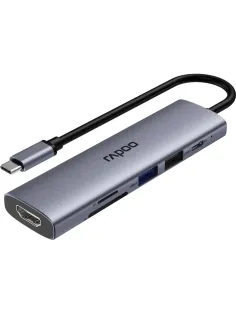 Разветвитель USB RAPOO USB-C to PD+HDMI+2xUSB3.0+SD,TF deck сереб.XD61-SGRY