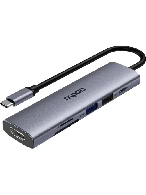 Разветвитель USB RAPOO USB-C to PD+HDMI+2xUSB3.0+SD,TF deck сереб.XD61-SGRY