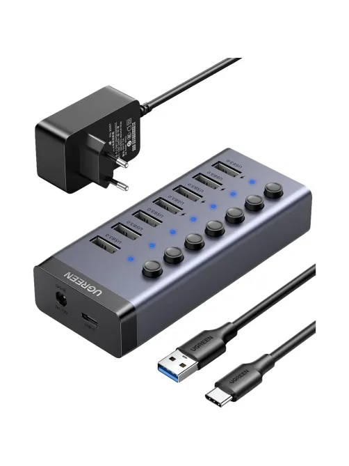 Разветвитель USB UGREEN CM481 (90307) USB-C to 7-Port USB-A 3.0/DC 12V/черн