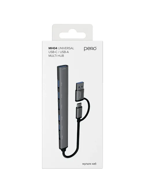 Разветвитель USB PERO MH04, USB-С/USB-A TO USB 3.0 + 6xUSB 2.0, серый