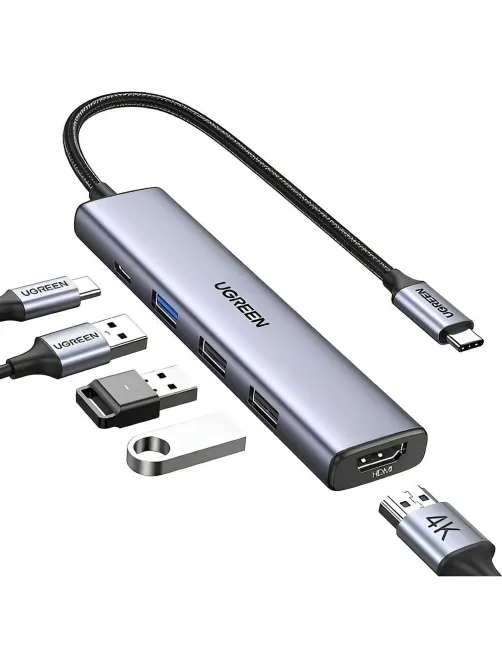 Разветвитель USB UGREEN CM478 (15495) USB-C To HDMI+USB3.0+USB2.0+PD,серебр