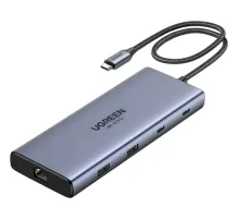 Разветвитель USB UGREEN CM639(45380)10в1 4K@60Hz HDMI+RJ45+SD&TF+PD сер