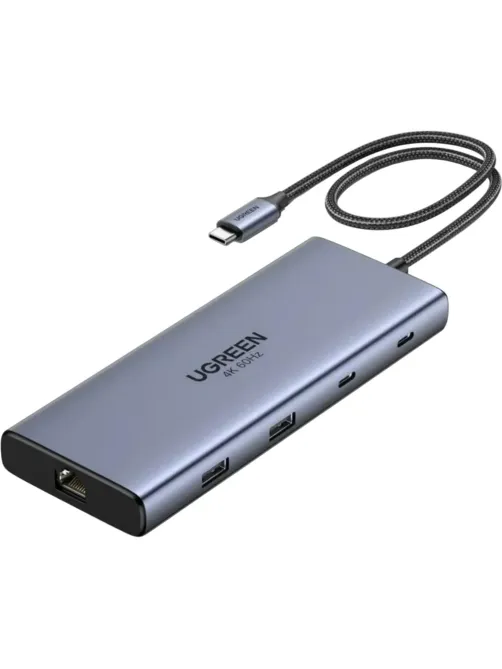 Разветвитель USB UGREEN CM639(45380)10в1 4K@60Hz HDMI+RJ45+SD&TF+PD сер