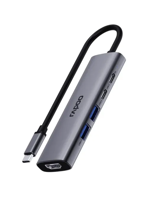 Разветвитель USB RAPOO 5в1 USB-C toPD+HDMI+2xUSB3.0,C сереб(13240)XD51-SGRY