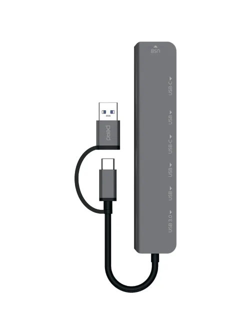 Разветвитель USB PERO MH07 USB-С/A TO SD+TF+3.5MM+USB-C+USB 3.0+3USB2.0,сер