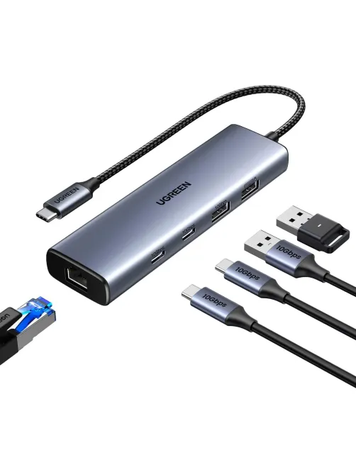 Разветвитель USB UGREENCM512(45320)USB-C to2xUSB-A/2xUSB-C/RJ45/USB-C-PD,ср