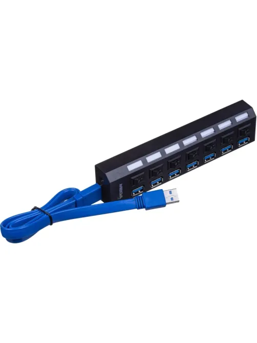Разветвитель USB  HS006 выключатель/USB 3.0x7/черный