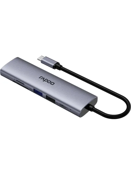 Разветвитель USB RAPOO USB-C to PD+HDMI+2xUSB3.0+SD,TF deck сереб.XD61-SGRY