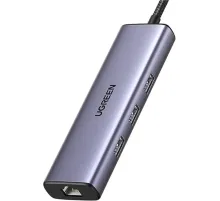 Разветвитель USB UGREEN CM512 (15598) USB-C To 3xUSB3.0+HDMI+RJ45+PD серый