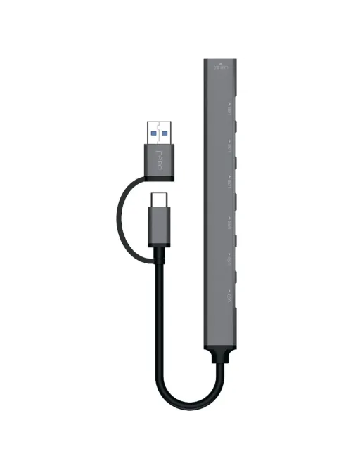 Разветвитель USB PERO MH04, USB-С/USB-A TO USB 3.0 + 6xUSB 2.0, серый